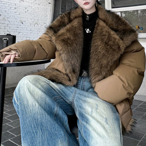 Faux Fur Plush Large Lapel Thick Warm Cotton Coat