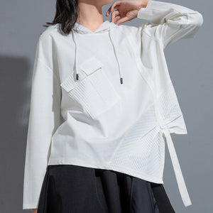 Irregular Patchwork Slit Hooded T-shirt