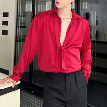 Load image into Gallery viewer, Satin-finish Tie-embellished Shoulder Shirt
