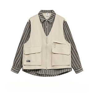 Japanese Fake Two-piece Striped Workwear Shirt