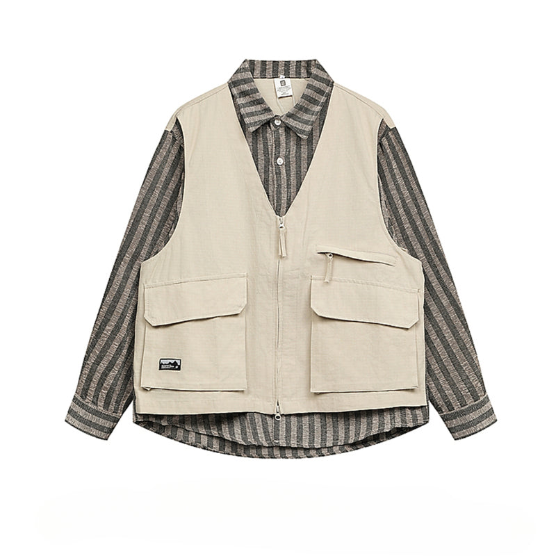 Japanese Fake Two-piece Striped Workwear Shirt