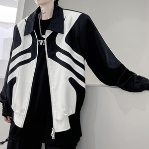 Black and White Stitching Contrast Color  Shoulder Pad Jacket