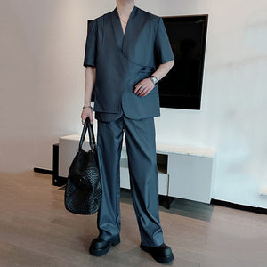 Fake Two-piece Collarless Silhouette Suit