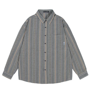 Striped Point Collar Cargo Loose Shirt