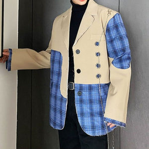 Paneled Check Chain Frayed Jacket