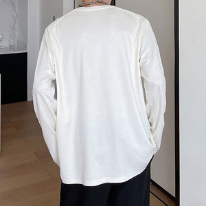 Round Neck Solid Color Shoulder Padded Long Sleeve T-shirt