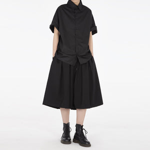 Casual Drawstring Culottes Cropped Wide-leg Pants