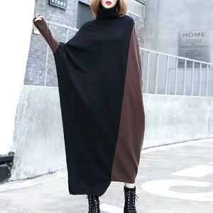 Contrast Color Stitching Bat Sleeve Sweater Dress