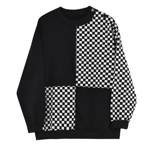 Checkerboard Panel Color Contrast Long Sleeve T-Shirt