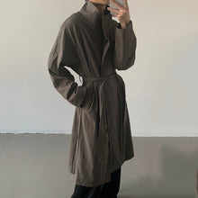 Load image into Gallery viewer, Belted Stand Collar Knee-length Trench Coat
