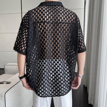 Load image into Gallery viewer, Sheer Mesh Plaid Short Sleeve Shirt
