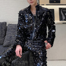 Load image into Gallery viewer, Sequined Stand Collar Jacket Wide-leg Pants Two-piece Set
