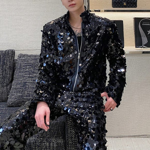 Sequined Stand Collar Jacket Wide-leg Pants Two-piece Set