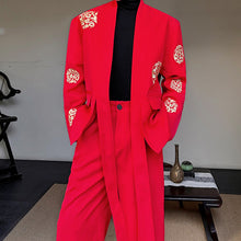 Load image into Gallery viewer, Retro Cirrus Embroidered Red Suit Jacket Wide-leg Trousers Two-piece Set
