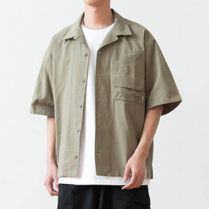 Contrast Pocket Cotton Cuban Collar Shirt