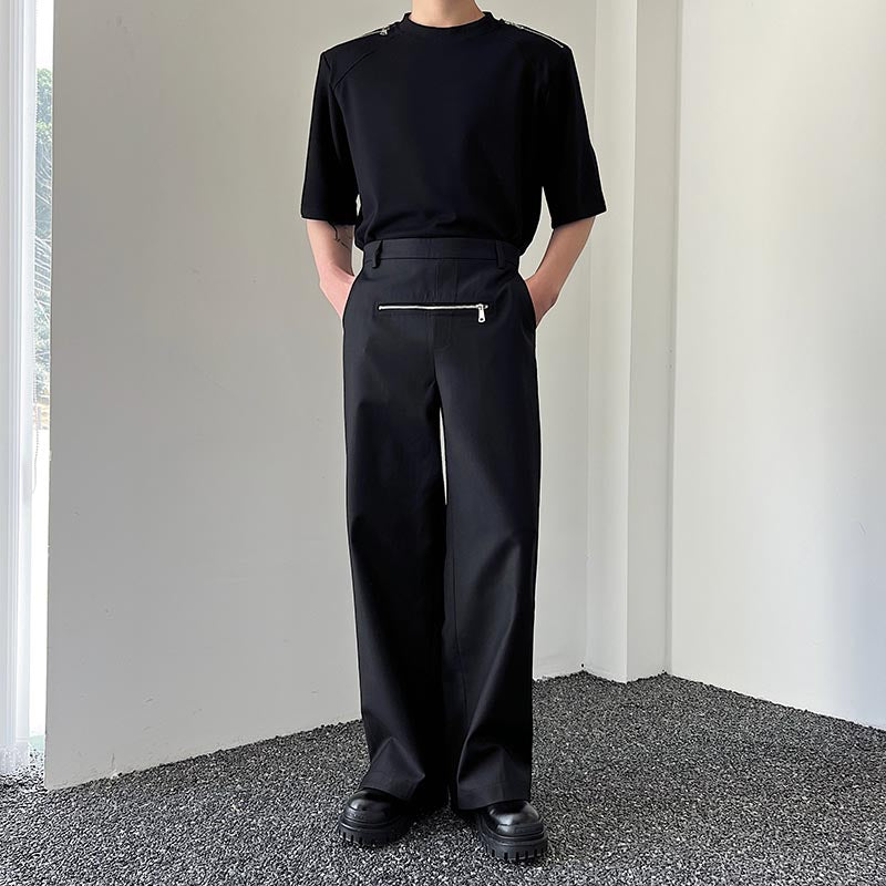 Front and Rear Zipper Slit Wide Leg Pants