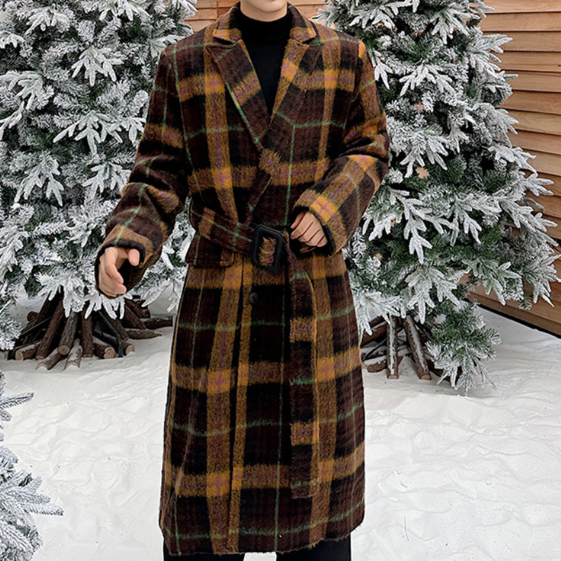 Retro Plaid Wool Mid-length Coat