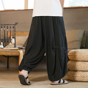 Loose Mid-rise Casual Strappy Harem Wide-leg Pants