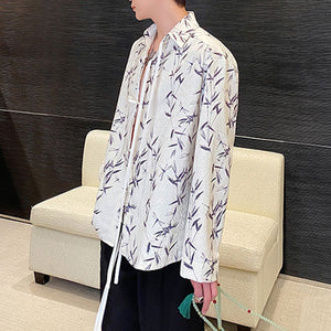 Casual Jacquard Lapel Button-down Long-sleeved Loose Shirt