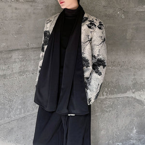 Scarf Ink-print Collarless Jacket