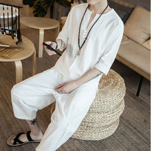 Load image into Gallery viewer, Cotton And Linen Short-Sleeved Casual Suit
