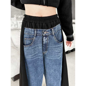 Contrast Color Denim Wide Leg Pants