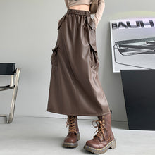 Load image into Gallery viewer, Retro Slit A-line Pu Mid-length Leather Skirt
