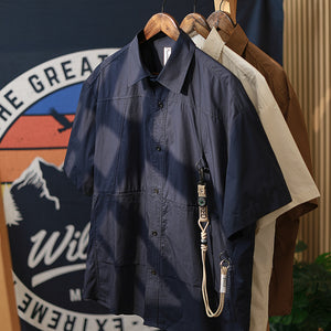 Compass Pendant Japanese Retro Short-sleeved Work Shirt