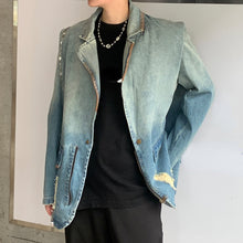 Load image into Gallery viewer, Distressed Washed Gradient Padded Denim Jacket
