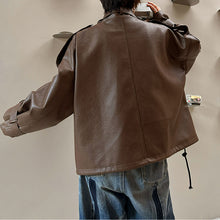 Load image into Gallery viewer, Stand Collar Loose Faux Leather Jacket
