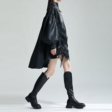 Load image into Gallery viewer, Irregular Drawstring PU Leather Cape Dress
