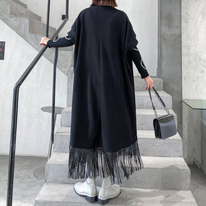 Retro Turtleneck Tassel Loose Dress