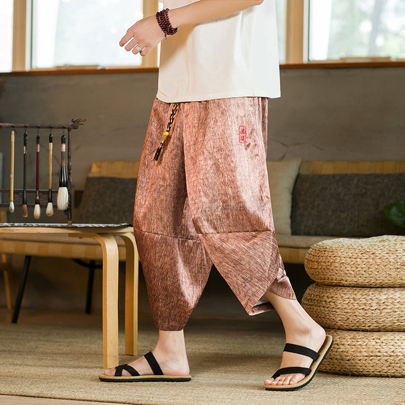Embroidered Loose Harem Cropped Pants