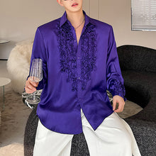 Load image into Gallery viewer, French Loose Lapel Satin Lace Casual Long-sleeved Shirt
