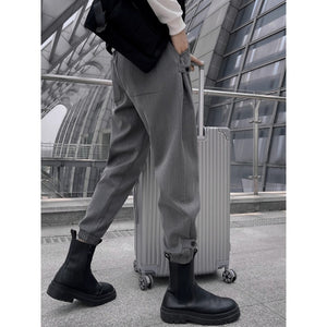 Grey Striped Cuffed Trousers