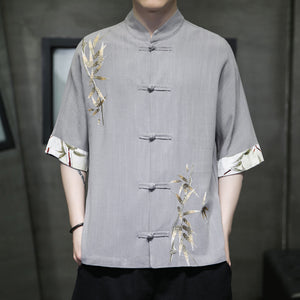 Embroidered Loose-fitting Short-sleeve Shirt