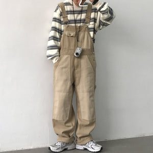 Retro Workwear Colorblock Denim Overalls