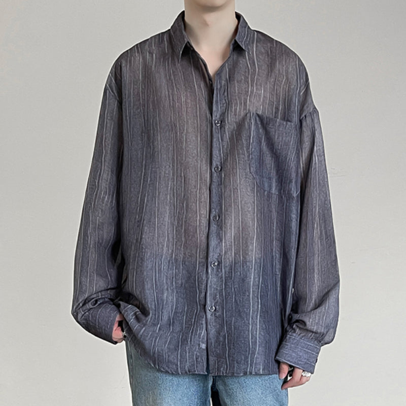 Textured Stripe Draped Sunscreen Shirt