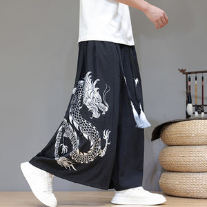 Dragon Pattern Straight Wide-leg Pants