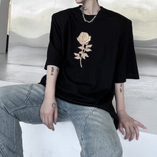 Load image into Gallery viewer, Rose Print Shoulder Pad T-shirt
