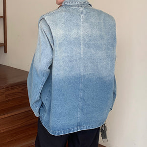 Distressed Washed Gradient Padded Denim Jacket