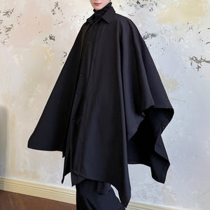 Shawl-shoulder Flared Sleeves Faux Two-piece Cape Shirt