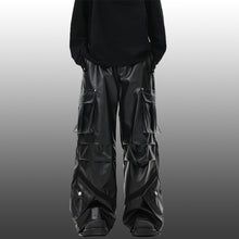 Load image into Gallery viewer, Vintage Multi-Pocket Shiny Leather Loose Wide-Leg Casual Pants
