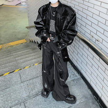 Load image into Gallery viewer, Metallic Deconstructed Leather Glossy Shoulder Padded Jacket
