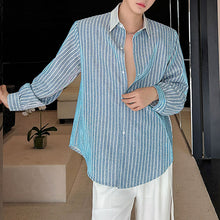 Load image into Gallery viewer, Lapel Loose Vertical Striped Casual Shirt
