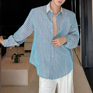 Lapel Loose Vertical Striped Casual Shirt