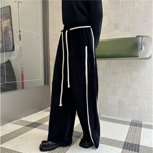 Vintage Mercerized Velvet Drawstring Thickened Wide Leg Pants