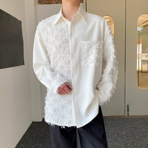 Retro Tassel Stitching Long Sleeve Casual Shirt