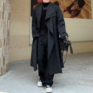 Large Lapel Belted Mid-Length Coat