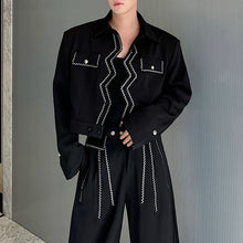 Load image into Gallery viewer, Retro Wave Topstitch Embroidery Short Jacket Straight Wide-Leg Pants Two-Piece Set
